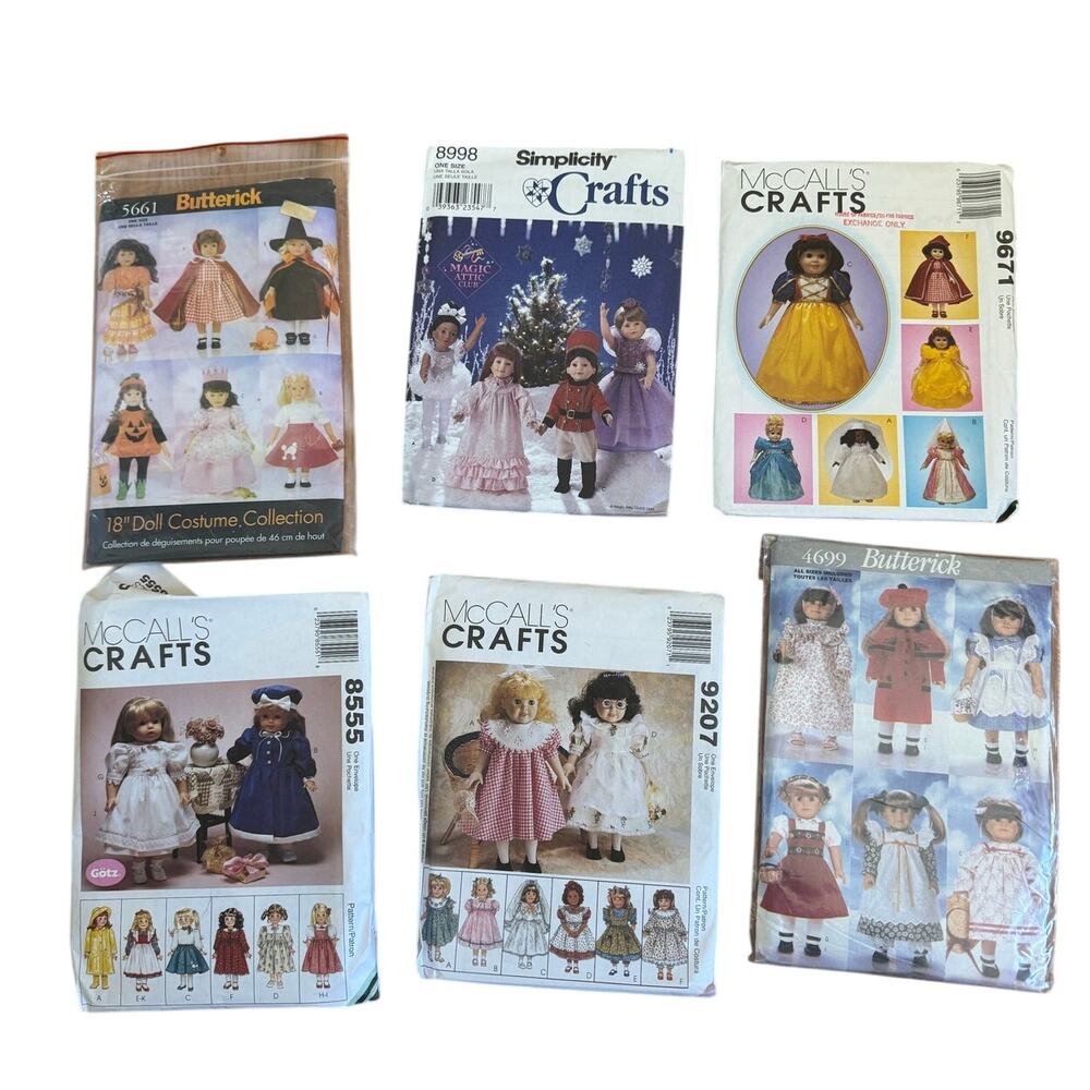 Vintage 1990s Y2K McCall's Simplicity 18" Doll Outfits Sewing Patterns Lot of 6